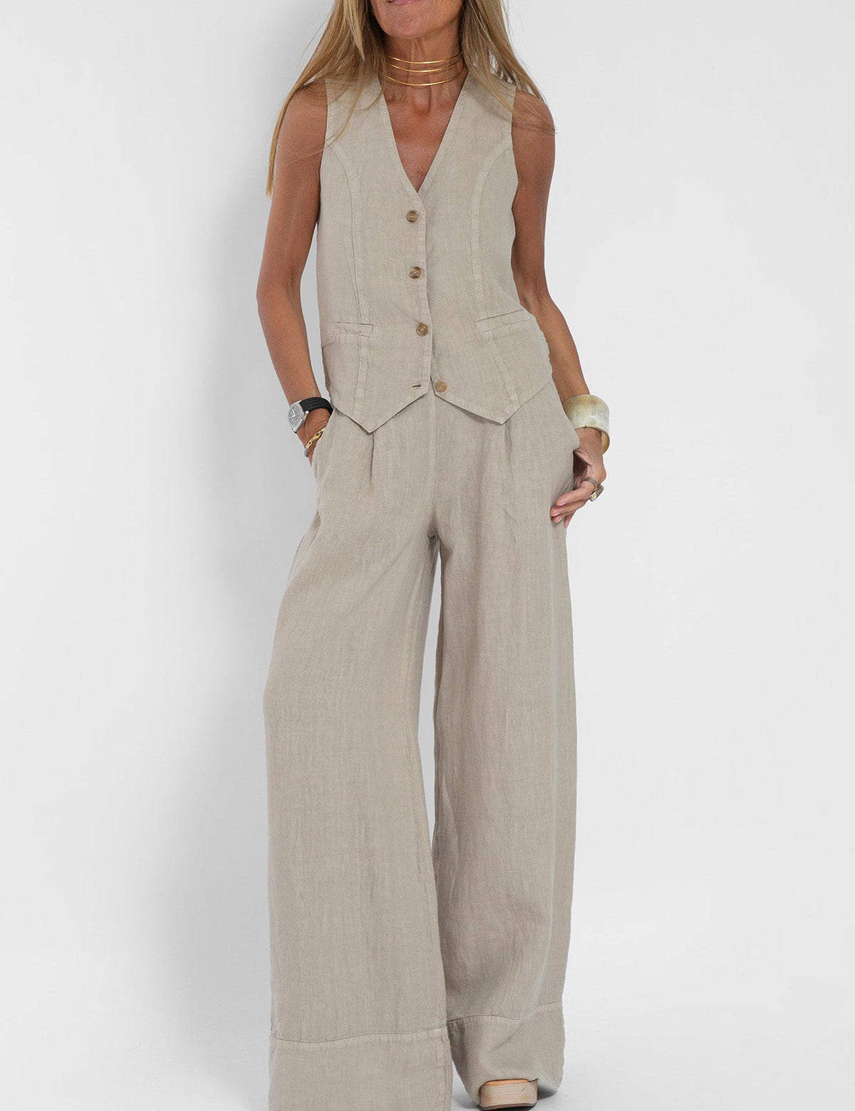 Aira - Ensemble Gilet Boutonné & Pantalon Large