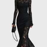 Monica | Elegant Flared Lace Maxi Dress