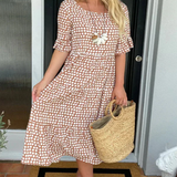 ZORA | SAND MIDI DRESS WITH SHORT SLEEVES