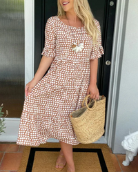 ZORA | SAND MIDI DRESS WITH SHORT SLEEVES
