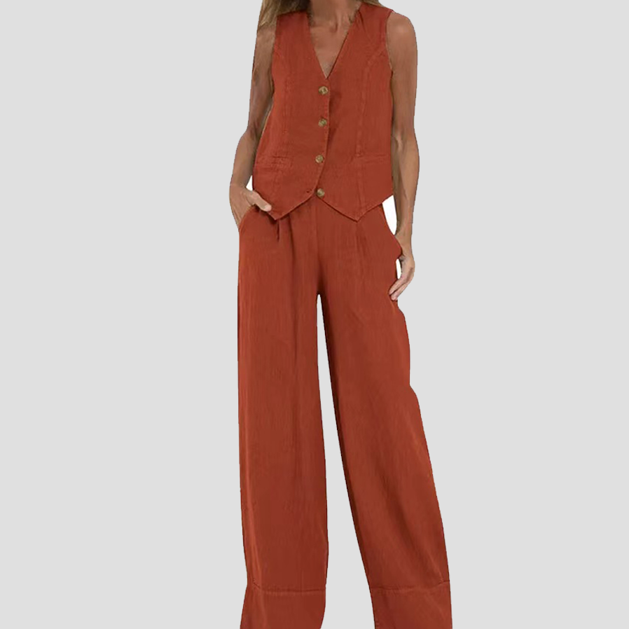 Aira - Buttoned Vest and Wide-Leg Pants Set